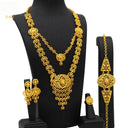 Gold - Plated Pendant Jewelry Set, Bridal Wedding Accessories, Alloy Long Necklace with Bangle, Ring and Earrings, Cross - Border Hot - Selling