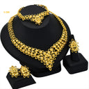 24K Gold Women's Jewelry Set, 4-Piece Bridal Wedding Necklace Earrings Ring Bracelet for Dubai, Saudi Arabia & India, Wholesale