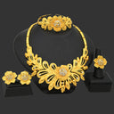 24K Gold Bridal 4-Piece Jewelry Set for Middle East &amp; Dubai, African Women's Wedding Necklace Earrings Ring Bracelet Wholesale