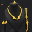 Dubai Middle East 24K Gold Plated Bridal 4-Piece Jewelry Set, Necklace Bracelet Earrings Ring for Bride