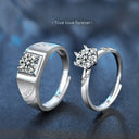 925 Sterling Silver Japanese-Korean Unique Couple Rings, Engravable Open Moissanite Bands - Qixi & Valentine's Day Gift