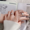 Original S925 Sterling Silver Couple Rings Wholesale, European & American Style Eiffel Tower Moissanite Open Rings - Engravable Silver Jewelry