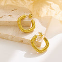 French Vintage Gold Twisted Rope Hoops, Luxury High-End Irregular Stainless Steel & Titanium Steel Earrings for Women