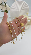 Wholesale Korean-Style Pearl Bracelet for Women - Gold-Plated OT Clasp, Personalized Fashion Titanium Steel Cross-Border Jewelry