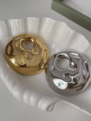 Hot-Selling Korean New Style Round Large Disc Pin - Gold & Silver Irregular Water Wave Brooch Series, Versatile Wholesale