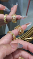 Niche Pavé Diamond Sterling Silver Ring - Link Gold-Tone Luxe Design, Statement Jewelry for Women