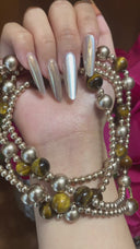 Niche Tiger Eye Sterling Silver Long Necklace - Beaded Boho-Chic Design, Versatile Statement Jewelry for Women