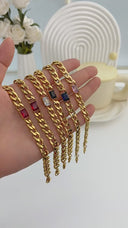 INS Retro Vibe Chunky Cuban Bracelet - Titanium Steel Square Cut Diamond & Colorful Zircon Elegant Jewelry