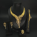 Nigerian & Middle Eastern Bridal Gold-Plated Jewelry Set, Exaggerated Long Floral Necklace with Ring, Bracelet and Earrings, 4-Piece Wholesale