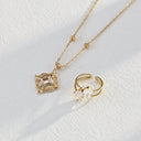 Niche Two-Stone Sterling Silver Ring - Gold-Tone Cluster Design, Romantic Statement Jewelry for Women