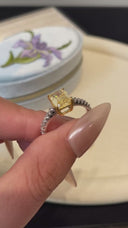 AAAAAANiche Yellow Emerald-Cut Sterling Silver Ring - Zircon-Accented Two-Tone Design, Luxe Statement Jewelry for Women