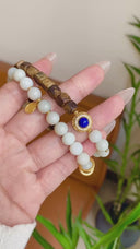 Niche Multi-Stone Agarwood Sterling Silver Bracelet Set - Gold-Tone Chinese Design, Lucky Statement Jewelry for Women