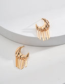 Niche Crescent Moon Sterling Silver Earrings - Polished Tassel Design, Bold Gold-Tone Statement Jewelry for Women