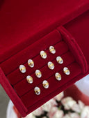 Sterling Silver Oval Zircon Stud Earrings - Gold-Tone Minimalist Earring Set for Women, Dainty Fashion Jewelry Accessory