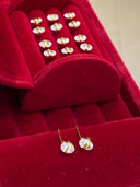 Sterling Silver Oval Zircon Stud Earrings - Gold-Tone Minimalist Earring Set for Women, Dainty Fashion Jewelry Accessory