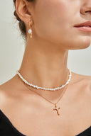 Niche Freshwater Pearl Sterling Silver Hoops - Two-Tone Dangle Huggie Earrings, Elegant Statement Jewelry for Women