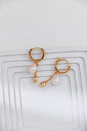 Niche Freshwater Pearl Sterling Silver Hoops - Two-Tone Dangle Huggie Earrings, Elegant Statement Jewelry for Women