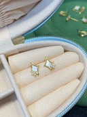 Sterling Silver Geometric Mother-of-Pearl Jewelry Set - Gold-Tone Necklace and Earrings with Zircon Accents, Elegant Fashion Accessory for WomenV