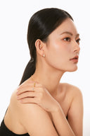 Sterling Silver Geometric Mother-of-Pearl Jewelry Set - Gold-Tone Necklace and Earrings with Zircon Accents, Elegant Fashion Accessory for WomenV