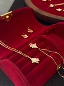 Sterling Silver Geometric Mother-of-Pearl Jewelry Set - Gold-Tone Necklace and Earrings with Zircon Accents, Elegant Fashion Accessory for WomenV