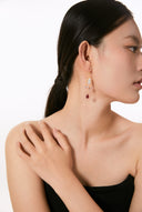 Niche Baroque Pearl Sterling Silver Earrings - Gold-Tone Hoop with Red Droplet Design, Artisan Vintage Statement Jewelry for Women