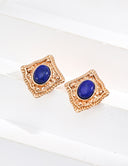 Niche Vintage Court Sterling Silver Earrings - Lapis Lazuli & Red Agate Studs, Ornate Retro Statement Jewelry for Women