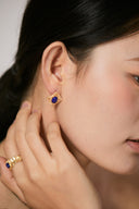 Niche Vintage Court Sterling Silver Earrings - Lapis Lazuli & Red Agate Studs, Ornate Retro Statement Jewelry for Women