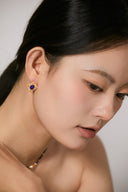 Niche Vintage Court Sterling Silver Earrings - Lapis Lazuli & Red Agate Studs, Ornate Retro Statement Jewelry for Women