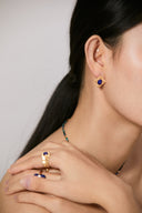 Niche Vintage Court Sterling Silver Earrings - Lapis Lazuli & Red Agate Studs, Ornate Retro Statement Jewelry for Women