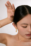 Niche Engraved Relief Sterling Silver Set - Gold-Tone Earrings and Necklace, Artisan Art Deco Statement Jewelry for Women