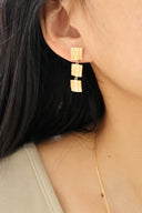 Niche Engraved Relief Sterling Silver Set - Gold-Tone Earrings and Necklace, Artisan Art Deco Statement Jewelry for Women