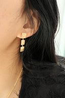 Niche Engraved Relief Sterling Silver Set - Gold-Tone Earrings and Necklace, Artisan Art Deco Statement Jewelry for Women