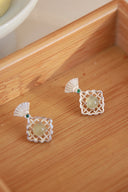 Niche New Chinese-Style Jewelry Set - Hetian Jade Earrings & Opal Color-Block Sterling Silver Necklace, Elegant Statement Accessory