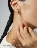 Niche Lapis Lazuli & Pearl Sterling Silver Set - Gold-Tone Necklace and Earrings, Vintage Elegant Statement Jewelry for Women