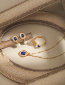 Niche Lapis Lazuli & Pearl Sterling Silver Set - Gold-Tone Necklace and Earrings, Vintage Elegant Statement Jewelry for Women