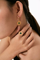 Niche Malachite Textured Sterling Silver Set - Gold-Tone Necklace and Earrings, Boho Elegant Statement Jewelry for Women