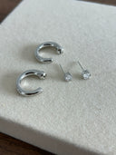 Niche C-Hoop Sterling Silver Earrings Set - Zircon Accent Gold-Tone Design, Minimalist Luxury Statement Jewelry for Women