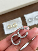 Niche C-Hoop Sterling Silver Earrings Set - Zircon Accent Gold-Tone Design, Minimalist Luxury Statement Jewelry for Women