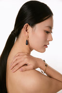 Niche Blue Sandstone Sterling Silver Earrings - Teardrop Gold-Tone Zircon Design, Vintage Statement Jewelry for Women