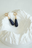 Niche Blue Sandstone Sterling Silver Earrings - Teardrop Gold-Tone Zircon Design, Vintage Statement Jewelry for Women