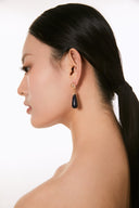 Niche Blue Sandstone Sterling Silver Earrings - Teardrop Gold-Tone Zircon Design, Vintage Statement Jewelry for Women