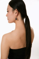 Niche Blue Sandstone Sterling Silver Earrings - Teardrop Gold-Tone Zircon Design, Vintage Statement Jewelry for Women