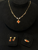 Niche Carnelian Sterling Silver Jewelry Set - Gold-Tone Pearl-Accented Necklace, Earrings, and Ring, Vintage Statement Jewelry for Women