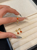 Niche Carnelian Sterling Silver Jewelry Set - Gold-Tone Pearl-Accented Necklace, Earrings, and Ring, Vintage Statement Jewelry for Women