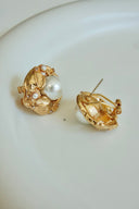 Niche Vintage Pearl Sterling Silver Earrings - Gold-Tone Zircon Design, Retro Statement Jewelry for Women