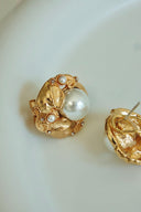 Niche Vintage Pearl Sterling Silver Earrings - Gold-Tone Zircon Design, Retro Statement Jewelry for Women
