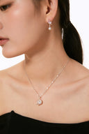 Niche Star Pearl Sterling Silver Set - Pink Zircon-Detailed Necklace and Earrings, Dainty Statement Jewelry for Women