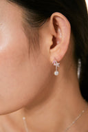 Niche Star Pearl Sterling Silver Set - Pink Zircon-Detailed Necklace and Earrings, Dainty Statement Jewelry for Women