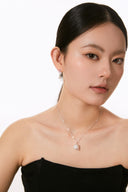 Niche Star Pearl Sterling Silver Set - Pink Zircon-Detailed Necklace and Earrings, Dainty Statement Jewelry for Women
