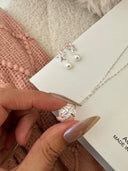 Niche Star Pearl Sterling Silver Set - Pink Zircon-Detailed Necklace and Earrings, Dainty Statement Jewelry for Women